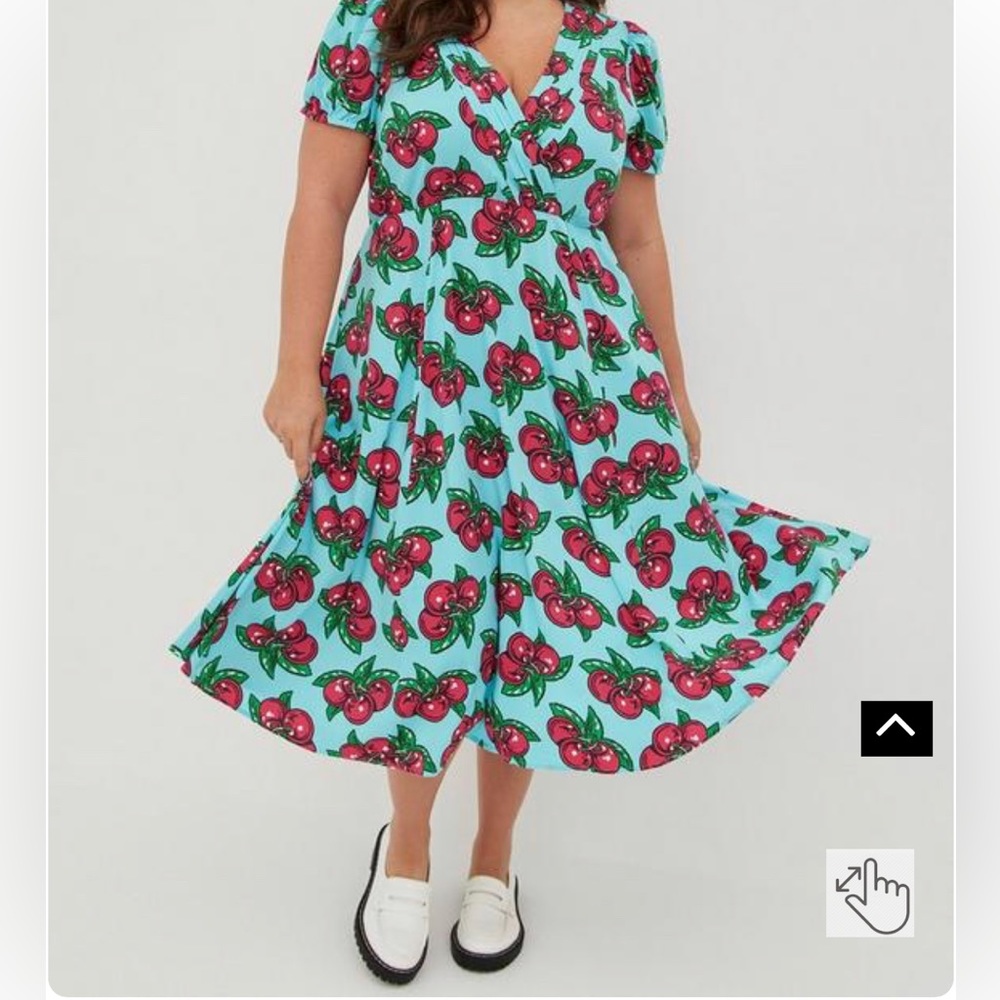 Betsey Johnson Fit & Flare Midi Dress - Stretch Challis Cherry Blue size 16